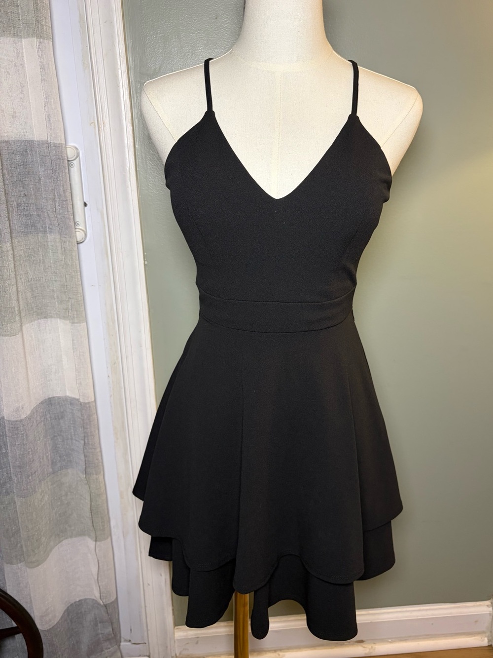 B Darlin Black V‑Neck Spaghetti Strap Mini Dress